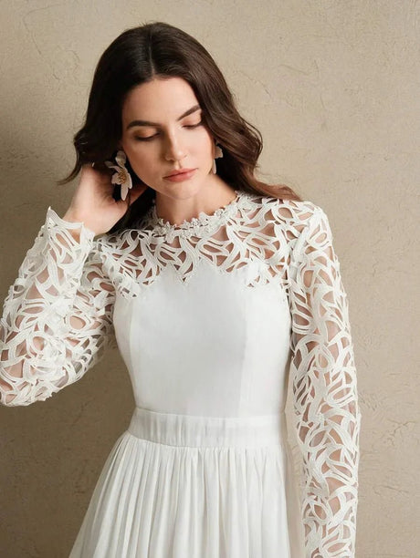 Lauretta Midi Dress - Round Neck - Formal & Evening - Regular Sleeve - High Waist - A Line