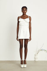 Lauretta Mini Dress Diamond Shoulder Straps Bowknot Embroidered