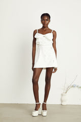 Lauretta Mini Dress Diamond Shoulder Straps Bowknot Embroidered