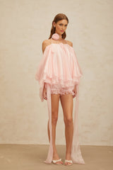 Lauretta Top & Shorts Set - Cold Shoulder - 3D - Petal Detailing - Ruffled Design - Layered Style - Elasticated Waistband