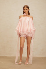 Lauretta Top & Shorts Set - Cold Shoulder - 3D - Petal Detailing - Ruffled Design - Layered Style - Elasticated Waistband