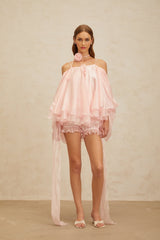 Lauretta Top & Shorts Set - Cold Shoulder - 3D - Petal Detailing - Ruffled Design - Layered Style - Elasticated Waistband