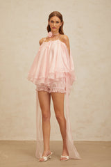 Lauretta Top & Shorts Set - Cold Shoulder - 3D - Petal Detailing - Ruffled Design - Layered Style - Elasticated Waistband