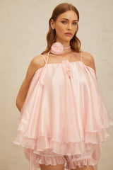 Lauretta Top & Shorts Set - Cold Shoulder - 3D - Petal Detailing - Ruffled Design - Layered Style - Elasticated Waistband