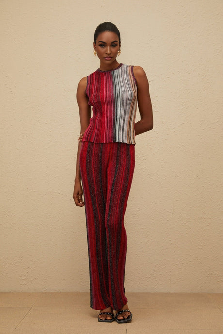 Lauretta Top & Trousers Set - Metallic Threading - Glitter Detailing - Knitted Construction - Fully Pleated