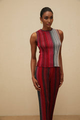 Lauretta Top & Trousers Set - Metallic Threading - Glitter Detailing - Knitted Construction - Fully Pleated