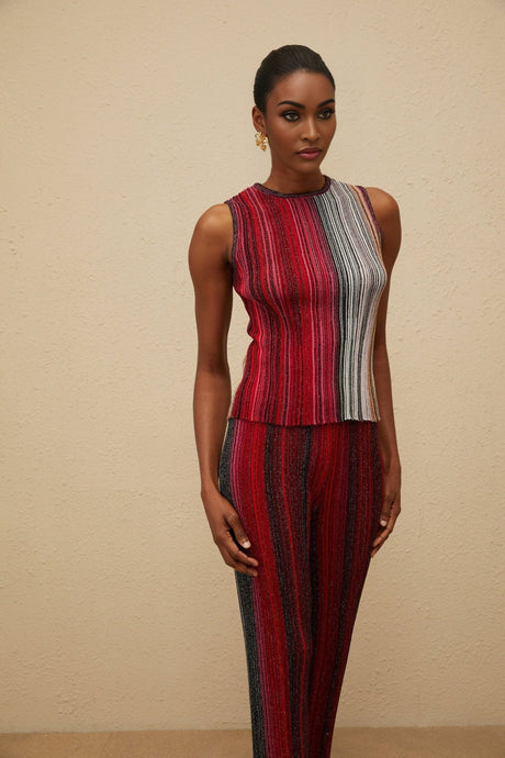 Lauretta Top & Trousers Set - Metallic Threading - Glitter Detailing - Knitted Construction - Fully Pleated