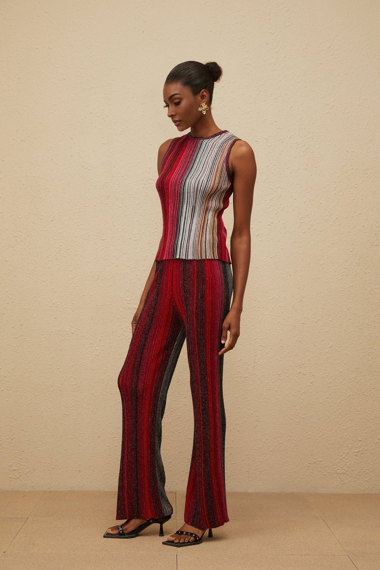 Lauretta Top & Trousers Set - Metallic Threading - Glitter Detailing - Knitted Construction - Fully Pleated