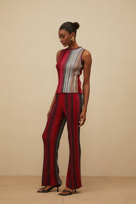 Lauretta Top & Trousers Set - Metallic Threading - Glitter Detailing - Knitted Construction - Fully Pleated