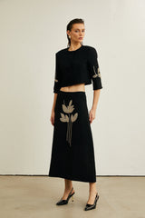 Lavinia Jacket & Skirt Lavinia Floral Applique Crop Jacket & Rear