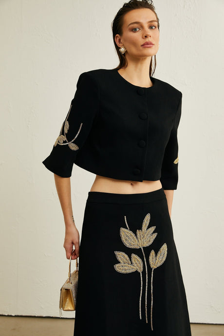 Lavinia Jacket & Skirt Lavinia Floral Applique Crop Jacket & Rear