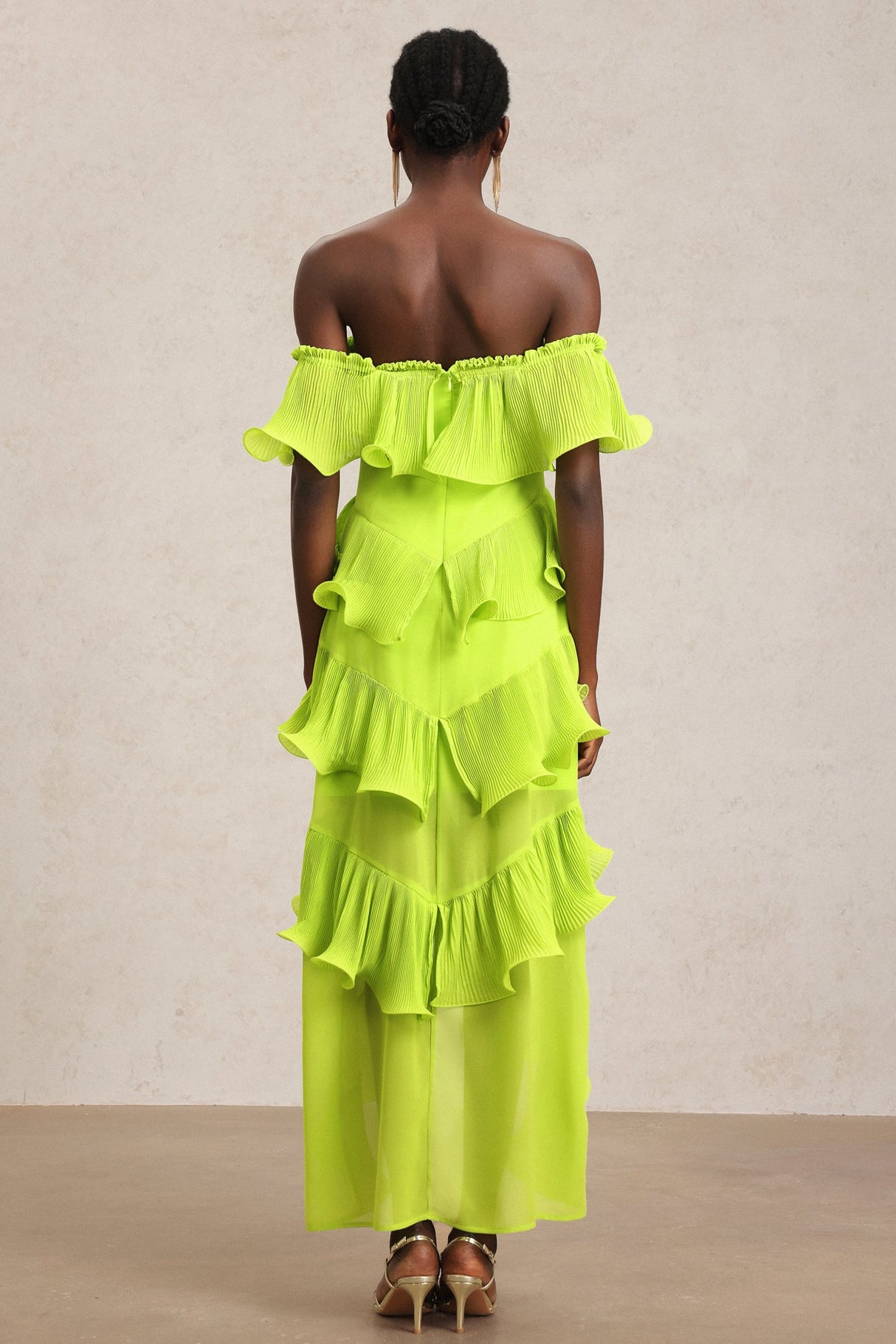 Lavinia Yellow Maxi Dress with Asymmetrical Ruffles for Summer Parties and Formal Occasions