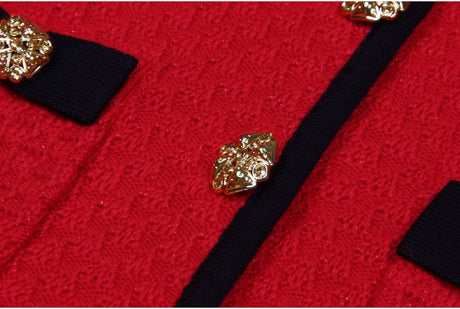 Layla Dress - Flared Skirt With Fitted Bodice - Vintage - Inspired Design - Tailored Waist - Textured Fabric - Gold Button Detailing