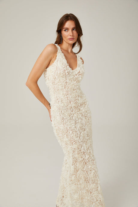 Layla Maxi Dress with Deep V - Neck and Rear Slit