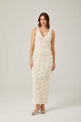 Layla Maxi Dress with Deep V - Neck and Rear Slit
