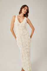 Layla Maxi Dress with Deep V - Neck and Rear Slit