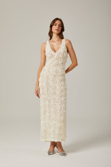 Layla Maxi Dress with Deep V - Neck and Rear Slit