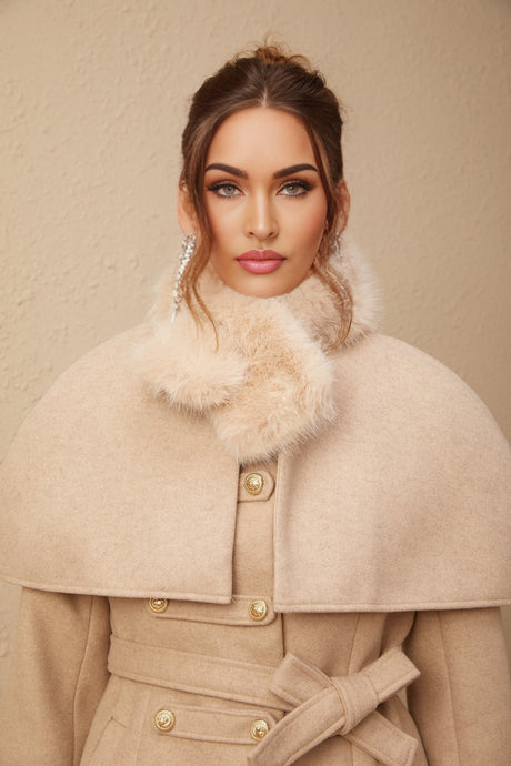 Layla Modern Coat with Detachable Cape and Scarf