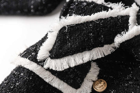 Leah Blazer & Shorts Set - Tailored Suiting - Double - Breasted Design - Structured Fit - Chic Tweed Fabric - Tone Details