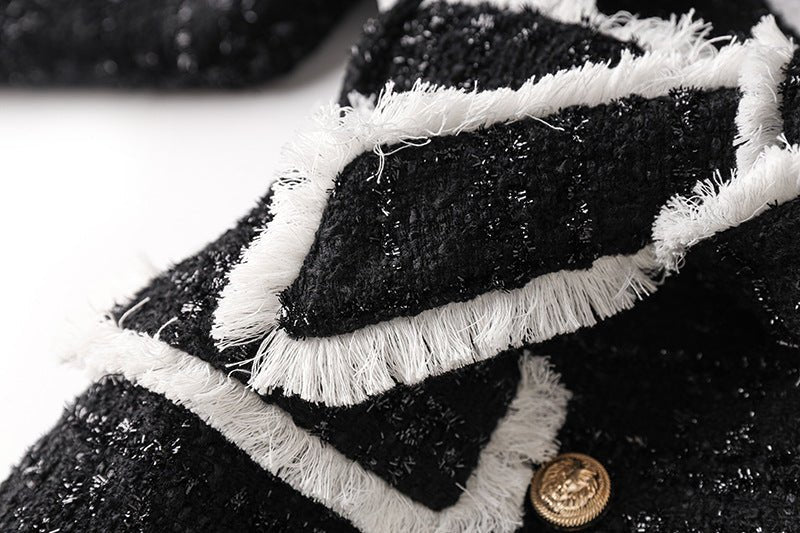 Leah Blazer & Shorts Set - Tailored Suiting - Double - Breasted Design - Structured Fit - Chic Tweed Fabric - Tone Details