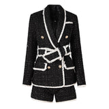 Leah Blazer & Shorts Set - Tailored Suiting - Double - Breasted Design - Structured Fit - Chic Tweed Fabric - Tone Details