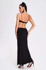 Leilani Black Halter Cutout Evening Dress