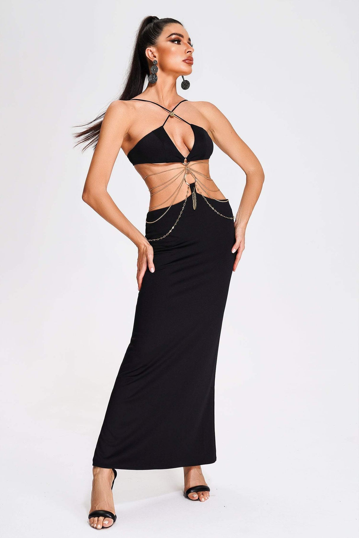 Leilani Black Halter Cutout Evening Dress