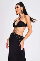 Leilani Black Halter Neckline Cutout Evening Dress