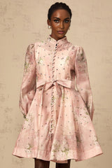 Leilani Mini Dress Pink Floral Crystal Embellished