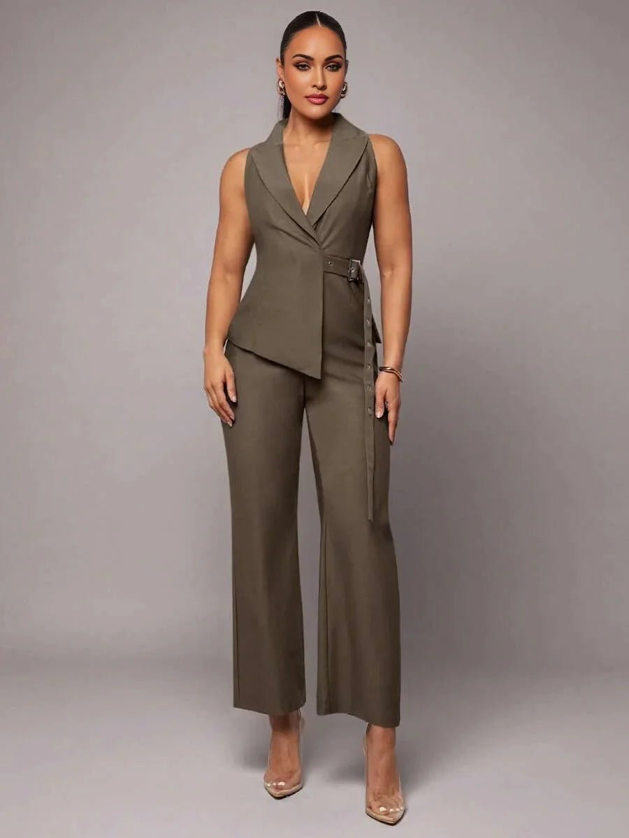 Leona Jumpsuit - Refined Style - Regular Fit - Extra Long Length - Sleeveless - High Waist Waistline - Woven Fabric - Premium Quality