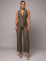 Leona Jumpsuit - Refined Style - Regular Fit - Extra Long Length - Sleeveless - High Waist Waistline - Woven Fabric - Premium Quality