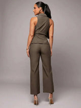 Leona Jumpsuit - Refined Style - Regular Fit - Extra Long Length - Sleeveless - High Waist Waistline - Woven Fabric - Premium Quality