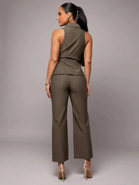 Leona Jumpsuit - Refined Style - Regular Fit - Extra Long Length - Sleeveless - High Waist Waistline - Woven Fabric - Premium Quality