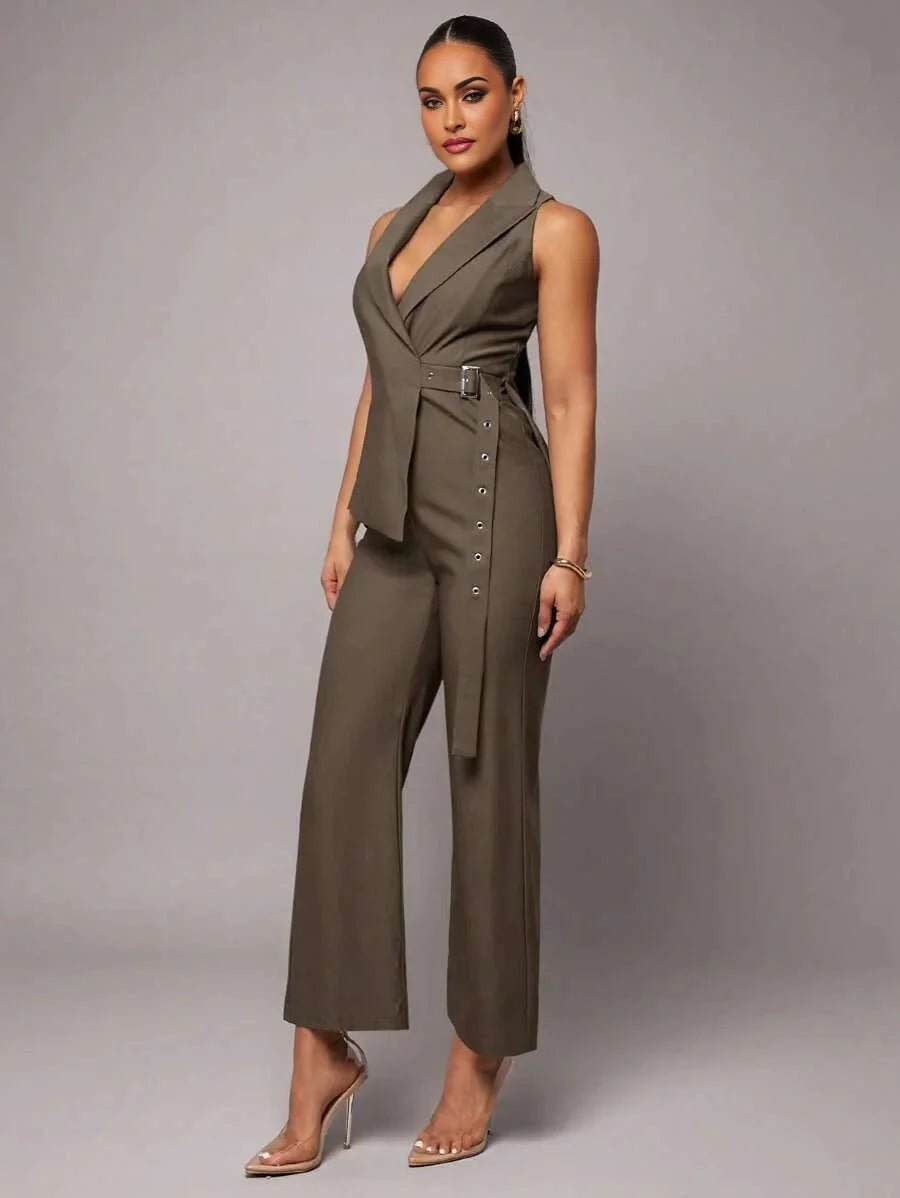 Leona Jumpsuit - Refined Style - Regular Fit - Extra Long Length - Sleeveless - High Waist Waistline - Woven Fabric - Premium Quality