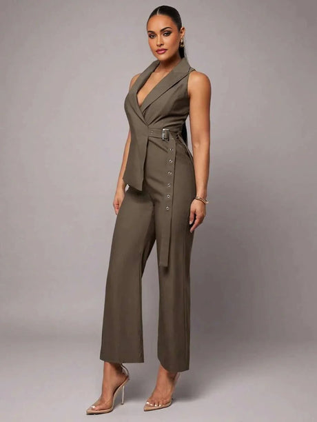 Leona Jumpsuit - Refined Style - Regular Fit - Extra Long Length - Sleeveless - High Waist Waistline - Woven Fabric - Premium Quality