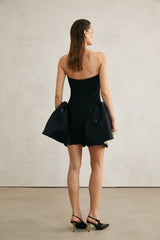 Léonor black floralappliqué peplum mini dress