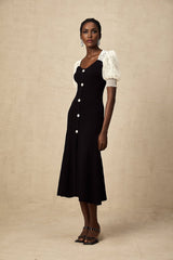 Leslie Midi Dress Sweetheart Neck Lace Panelled Puff Sleeves