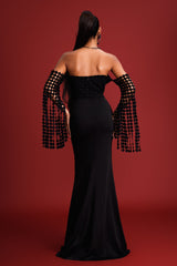 Lesly Black Strapless Maxi Dress with Sweetheart Neckline and Thigh-High Slit for Special Occasions