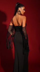 Lesly Black Strapless Maxi Dress for Special Occasions with Sweetheart Neckline and Thigh-High Slit