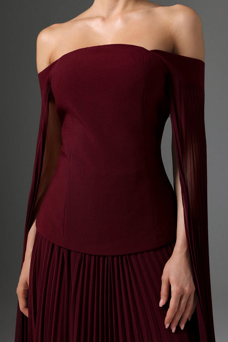 Lesly Burgundy Off-Shoulder Maxi Dress