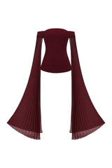 Lesly Burgundy Off-Shoulder Ruched Maxi Dress