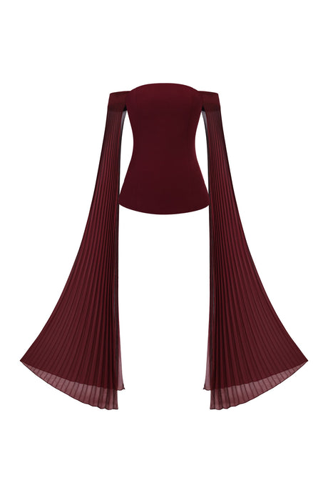 Lesly Burgundy Off-Shoulder Ruched Maxi Dress