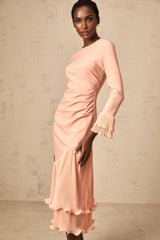 Lesly Midi Dress Pink Ruffle Panel & Cinched Waist