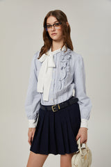 Lesly Skirt Navy Blue Embroidered Pleated ALine & Chic Mini Hem