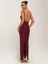 Letizia Maxi Dress - High Stretch Fabric Elasticity - Slim Fit Type - Sleeveless Design - Boat Neckline - Natural Waist Line - Violet Color