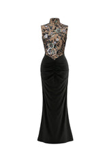 Lexi Black Floral Sequined Bodice Dress