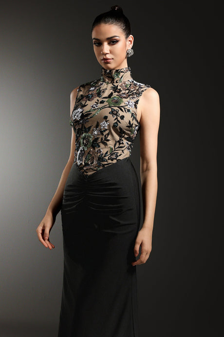 Lexi Black Floral Sequined Dress