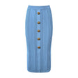 Lexi Midi Skirt - Slim Fit - Ribbed Texture - High - Waisted Design - Statement Gold Buttons - Versatile Styling