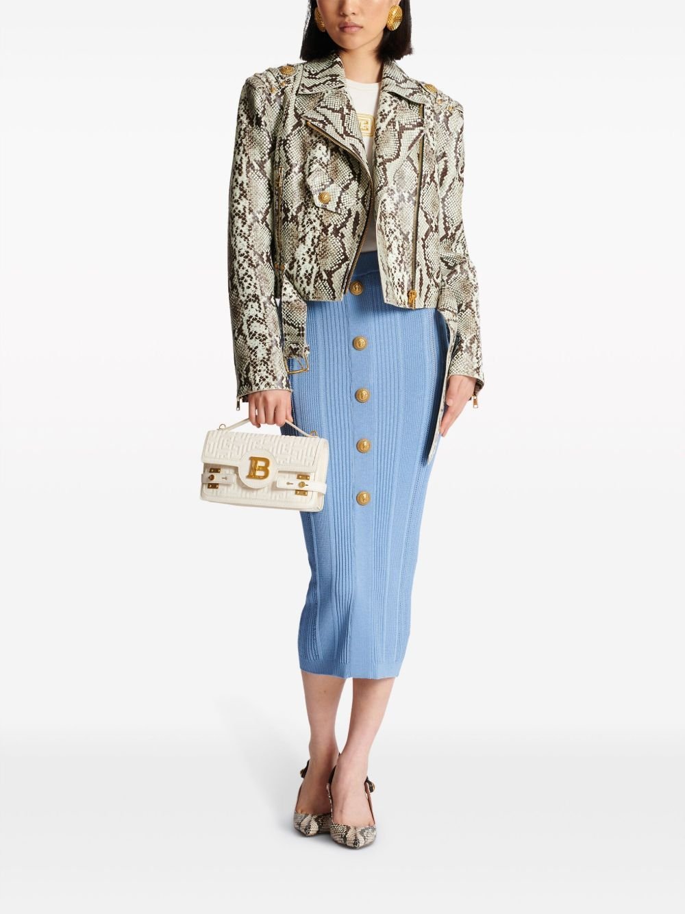 Lexi Midi Skirt - Slim Fit - Ribbed Texture - High - Waisted Design - Statement Gold Buttons - Versatile Styling