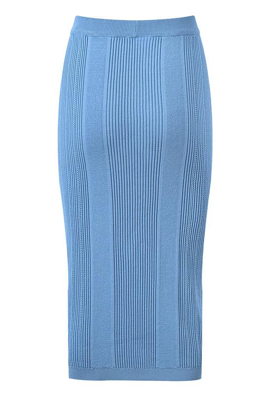 Lexi Midi Skirt - Slim Fit - Ribbed Texture - High - Waisted Design - Statement Gold Buttons - Versatile Styling